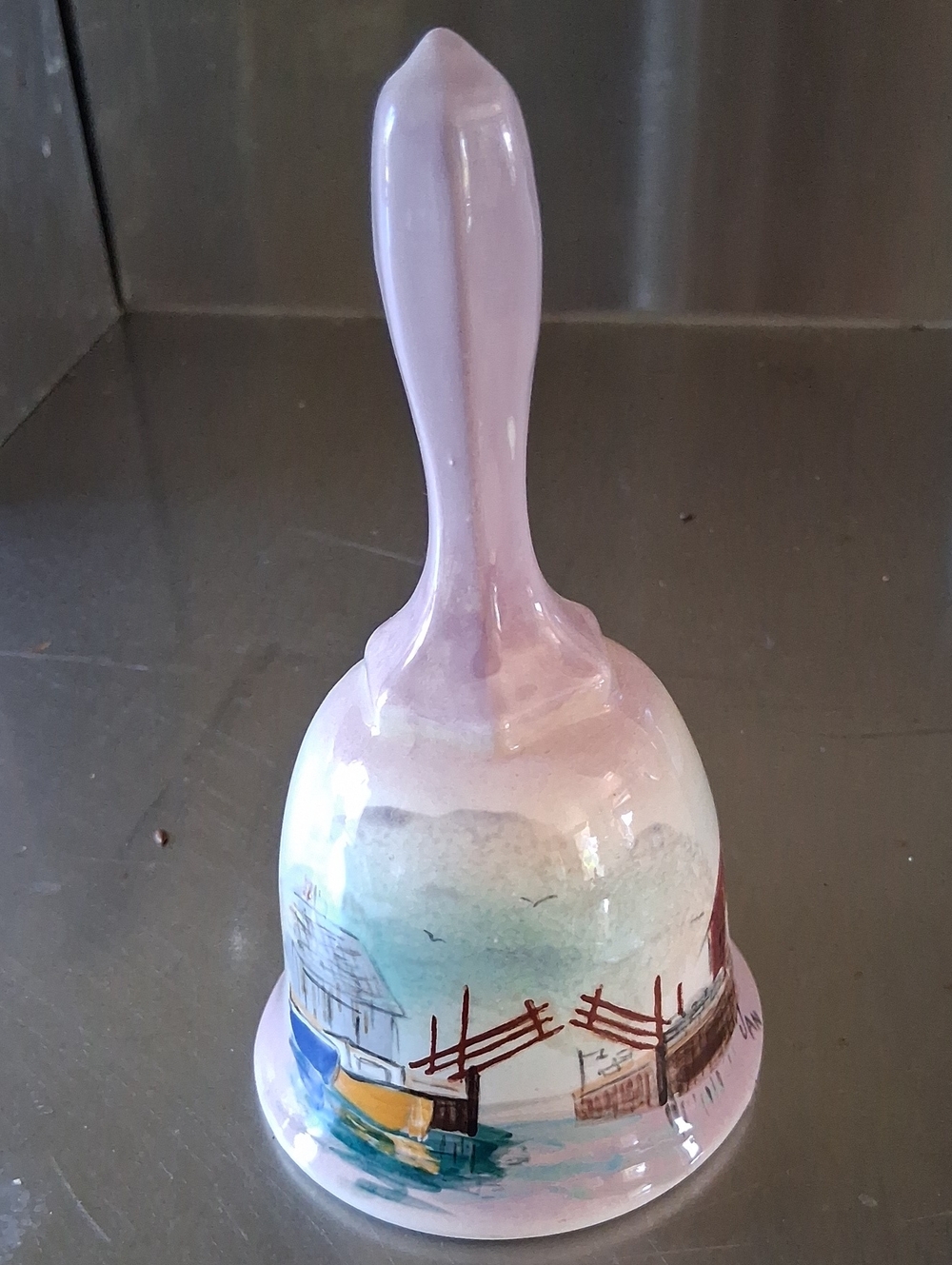 Hand Painted Ceramic Bell Parrsboro Jan Blair Made in Nova Scotia Canada 5x2.5